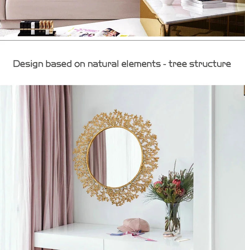 Creative Modeling Decorative Mirror Retro Copper Tree Branch Decoration Round Mirror Makeup Bathroom Miroir Chambre Wall Mirror