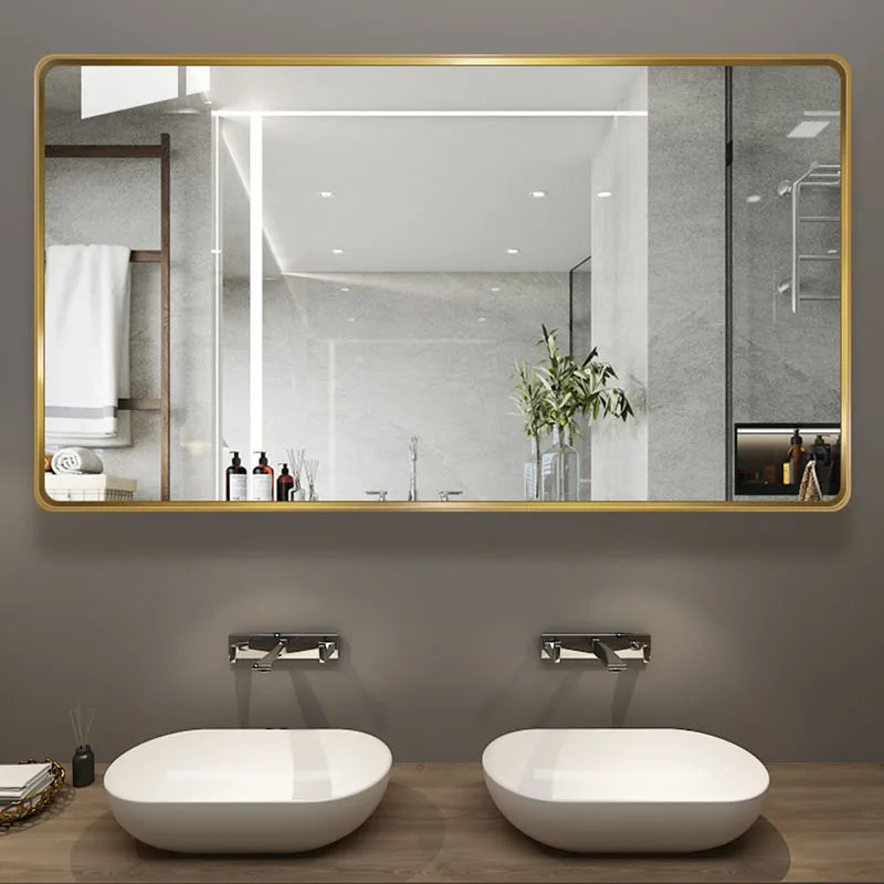 Design Rectangle Mirror Bathroom Metal Frame Wall Mount Mirror Creative Hairdressing Espejo Maquillaje Luz House Decoration