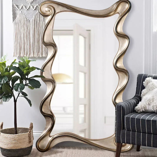 Irregular Full Body Decorative Mirror Bedroom Wavy Floor Large Wall Mirrors Aesthetic Luxury Dressing Espejo Ducha Room Decor