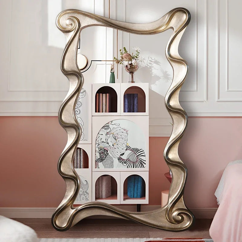 Irregular Full Body Decorative Mirror Bedroom Wavy Floor Large Wall Mirrors Aesthetic Luxury Dressing Espejo Ducha Room Decor