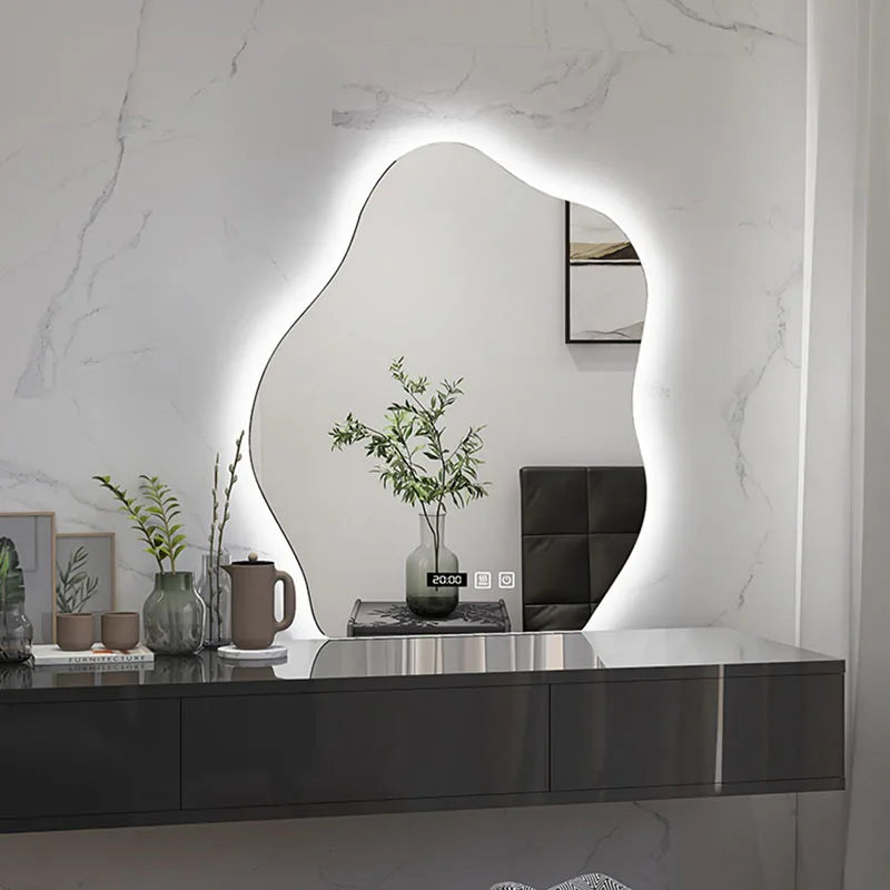 Design Irregular Mirror Bathroom Led Lighted Makeup Mirror Wall Mount Creative Smart Dekoracyjne Lustra Decoration Living Room