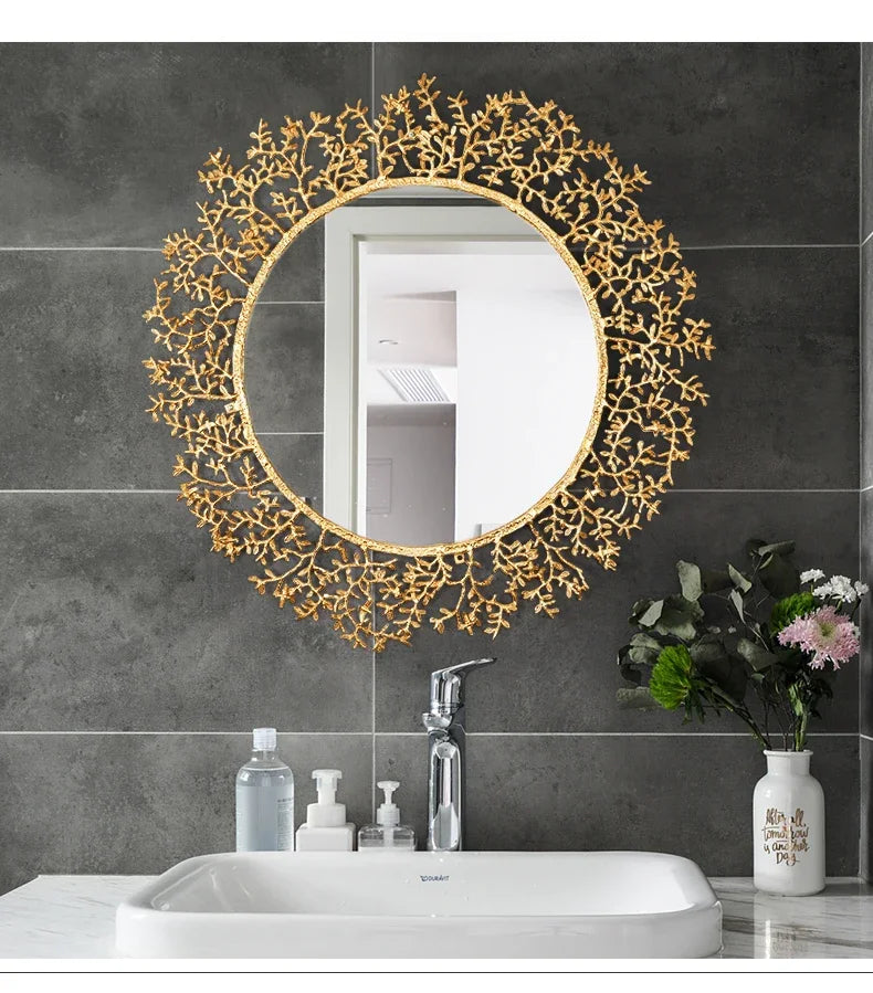 Creative Modeling Decorative Mirror Retro Copper Tree Branch Decoration Round Mirror Makeup Bathroom Miroir Chambre Wall Mirror