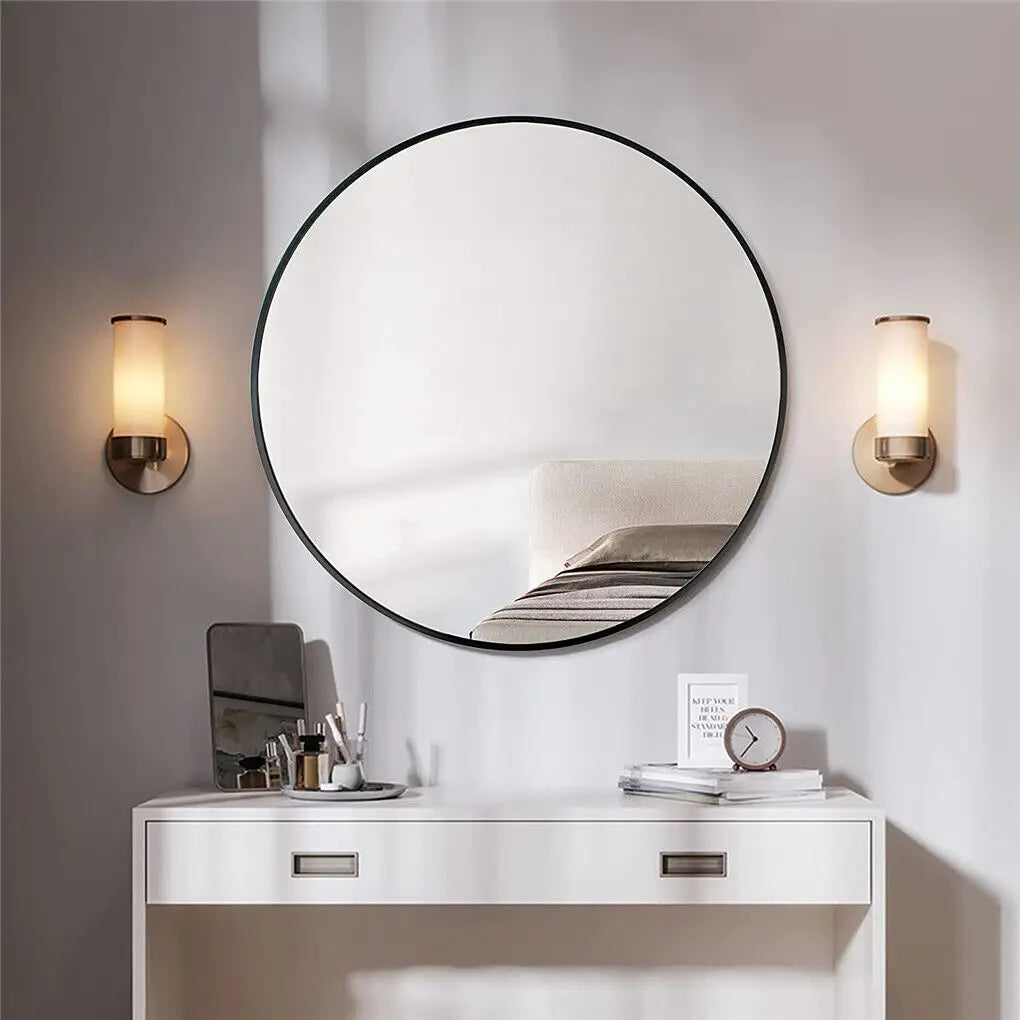 LUVODI Round Metal Framed Mirror for Living Room Decorative Modern Black Wall-mounted Vanity Dressing Mirror