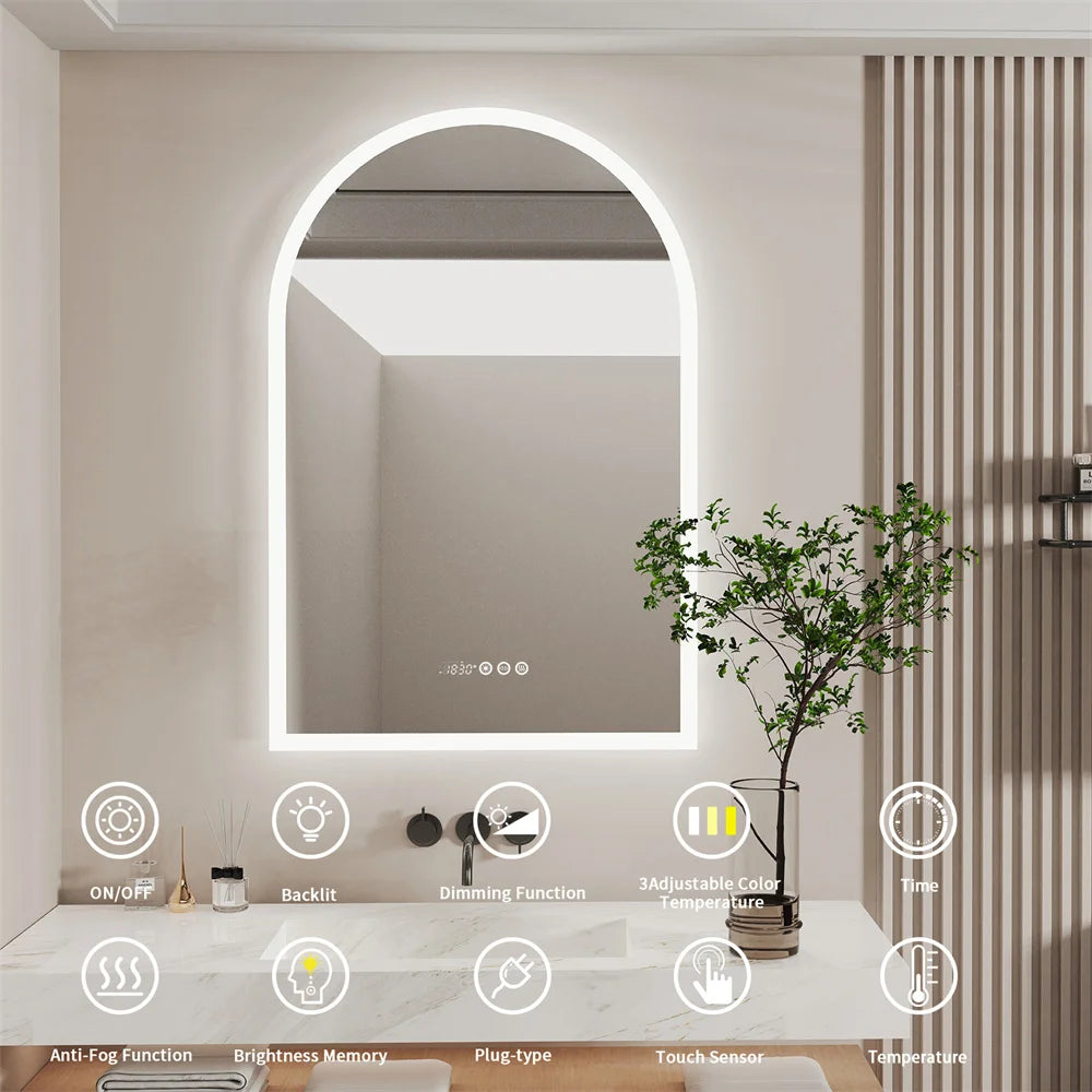 LUVODI Illuminate Backlit Light Bathroom Vanity Mirror with Time and Temperature Display