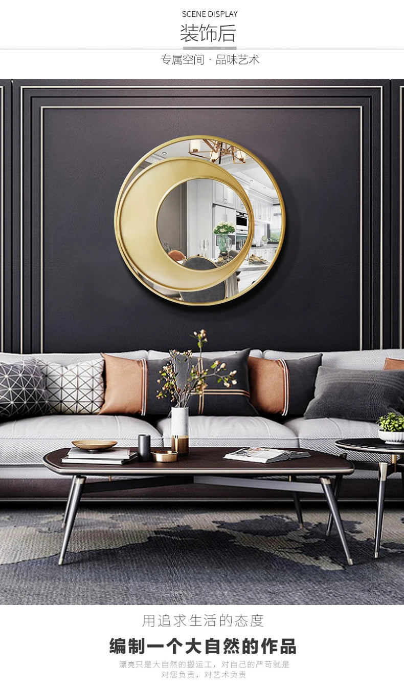 Makeup Gold Mirror Bathroom Metal Frame Design Round Wall Mirror Creative Modern Dekoracyjne Lustra Decoration Living Room