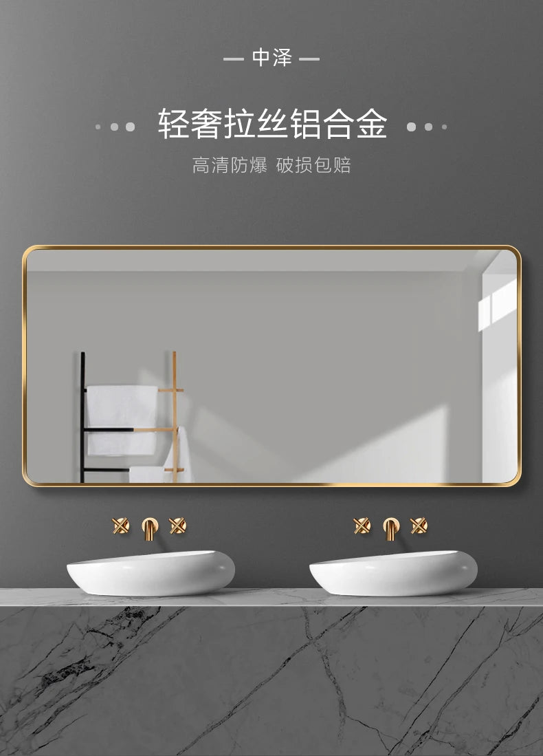 Design Rectangle Mirror Bathroom Metal Frame Wall Mount Mirror Creative Hairdressing Espejo Maquillaje Luz House Decoration