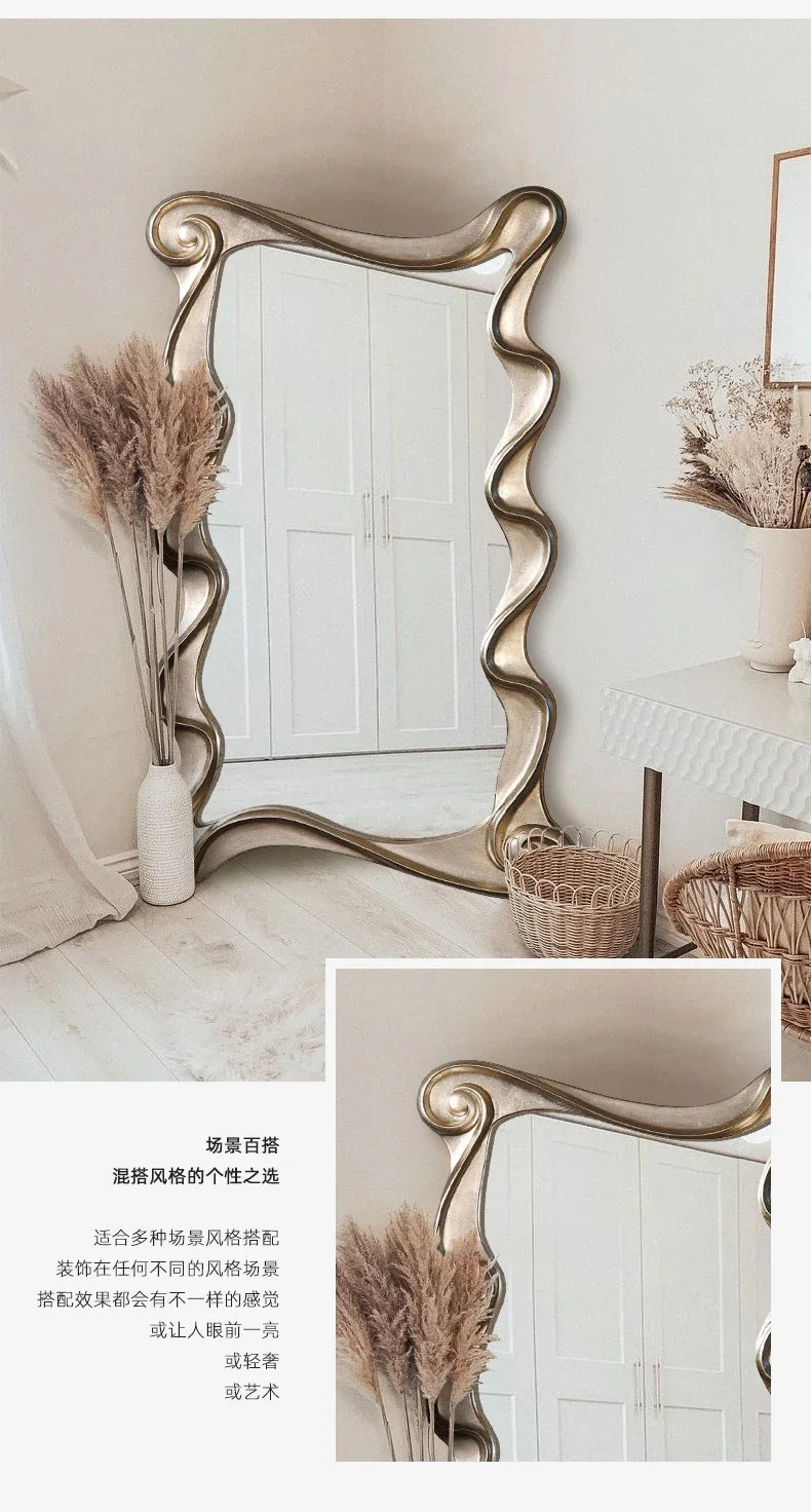 Irregular Full Body Decorative Mirror Bedroom Wavy Floor Large Wall Mirrors Aesthetic Luxury Dressing Espejo Ducha Room Decor