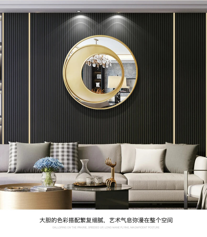 Makeup Gold Mirror Bathroom Metal Frame Design Round Wall Mirror Creative Modern Dekoracyjne Lustra Decoration Living Room