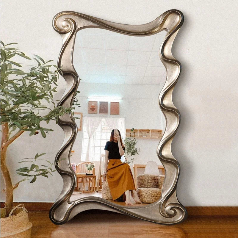 Irregular Full Body Decorative Mirror Bedroom Wavy Floor Large Wall Mirrors Aesthetic Luxury Dressing Espejo Ducha Room Decor