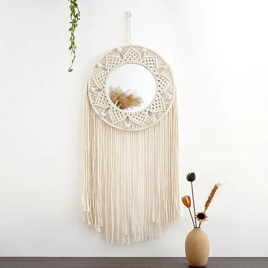 Miroir Décoratif Boho Nordic en Macramé pour Salon et Chambre