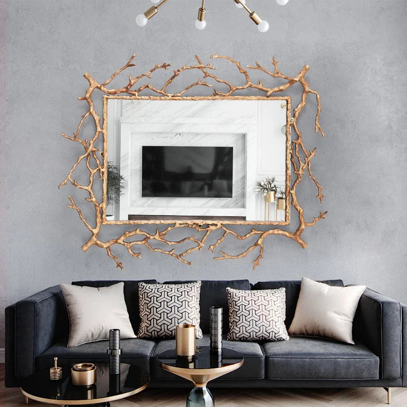 Creative Modeling Decorative Mirror Retro Copper Tree Branch Decoration Round Mirror Makeup Bathroom Miroir Chambre Wall Mirror