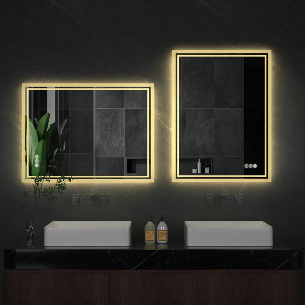 LUVODI 28x36 inch Illuminate Backlit Bathroom Mirror with Light Dimmable Defog Wall-mounted Bath Shower Mirror