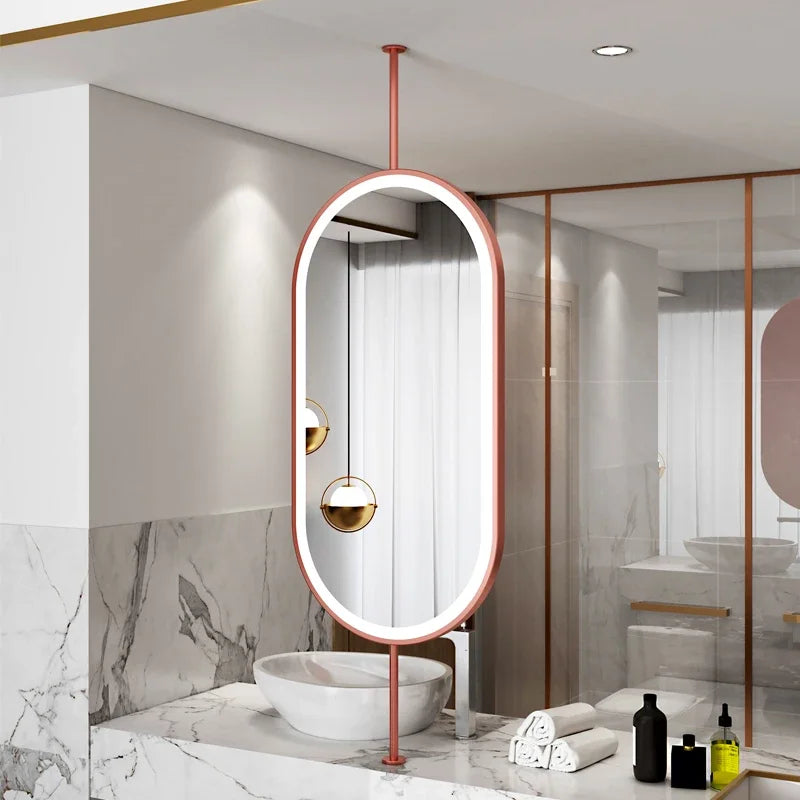 Design Gold Mirror Bathroom Metal Frame Wall Mount Mirror Oval Creative Led Espejos Decorativos Home Decoration Accessories