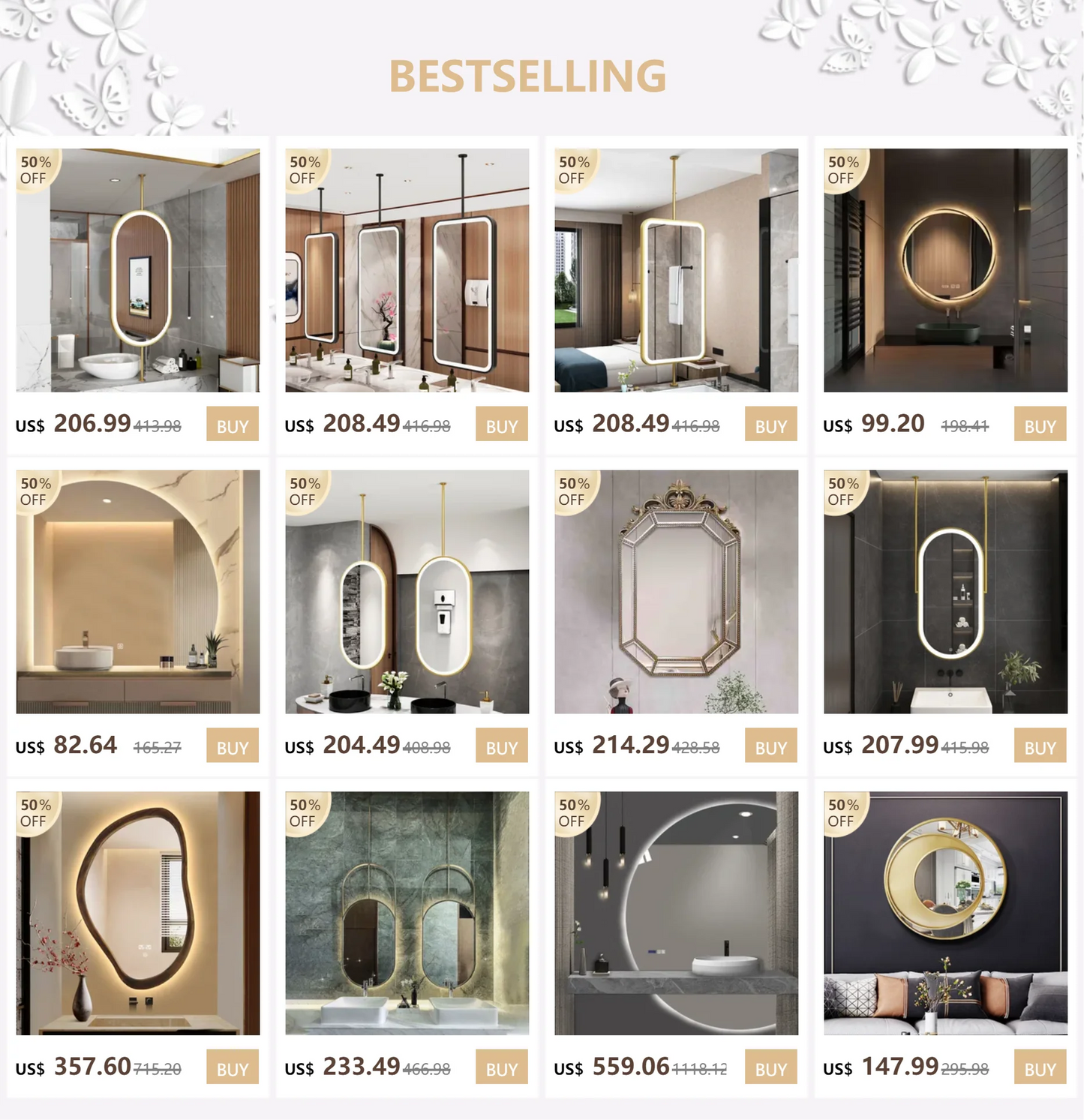 Design Rectangle Mirror Bathroom Metal Frame Wall Mount Mirror Creative Hairdressing Espejo Maquillaje Luz House Decoration