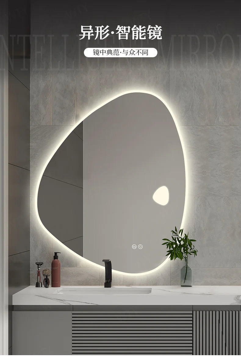 Design Irregular Mirror Bathroom Art Led Lighted Makeup Mirror Wall Mount Creative Espejos Decorativos Decoration Living Room