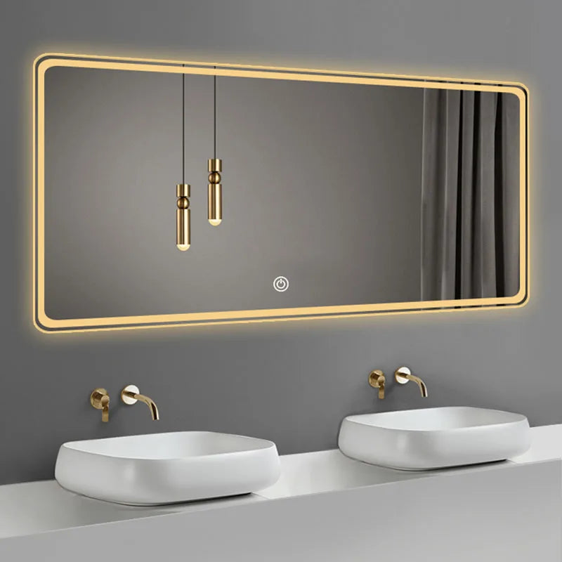 Makeup Led Lighted Mirror Bathroom Rectangular Mirror Wall Mount Creative Shower Espejos Decorativos Decoration Living Room