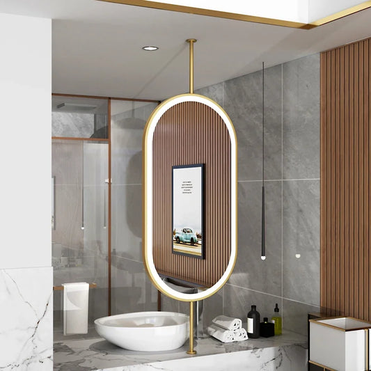 Design Gold Mirror Bathroom Metal Frame Wall Mount Mirror Oval Creative Led Espejos Decorativos Home Decoration Accessories