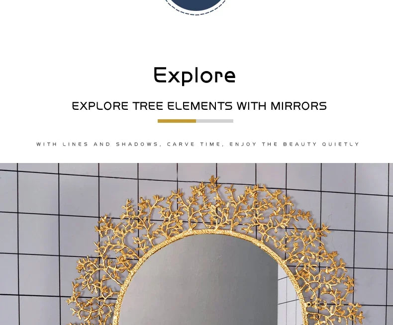 Creative Modeling Decorative Mirror Retro Copper Tree Branch Decoration Round Mirror Makeup Bathroom Miroir Chambre Wall Mirror