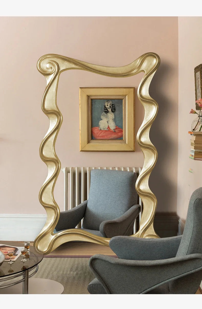 Irregular Full Body Decorative Mirror Bedroom Wavy Floor Large Wall Mirrors Aesthetic Luxury Dressing Espejo Ducha Room Decor