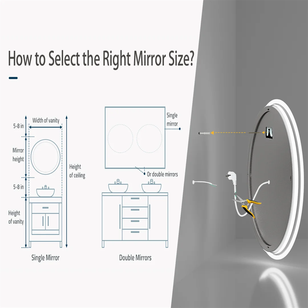 LUVODI Smart Illuminate Large Round Mirror for Bathroom Touch Screen Dimmable Anti-fog Bathroom LED Light Mirror