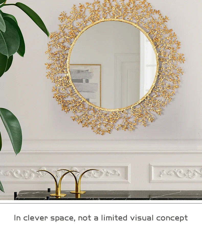 Creative Modeling Decorative Mirror Retro Copper Tree Branch Decoration Round Mirror Makeup Bathroom Miroir Chambre Wall Mirror