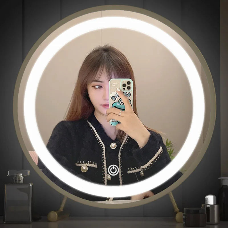 Light Bedroom Makeup Mirror Maiden Standing Modern Led Dressing Mirror Round Girls Korean Free Shipping Espejo Home Furniture