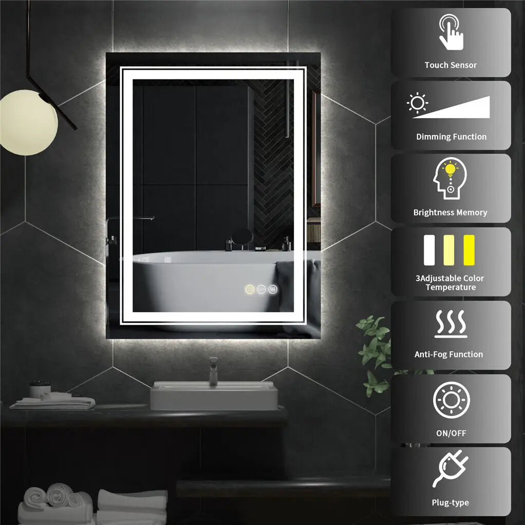 LUVODI Dual Lights Crystal Clear LED Bathroom Mirror Flicking-Free Defog Waterproof Makeup Mirror