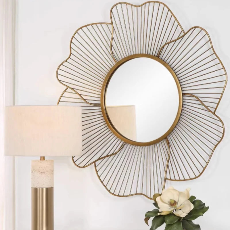 Luxury Kawaii Round Wall Mirror Gold Aesthetic Cute Makeup Body Mirror Shower Irregular Hanging Espejo Pared House Decoration