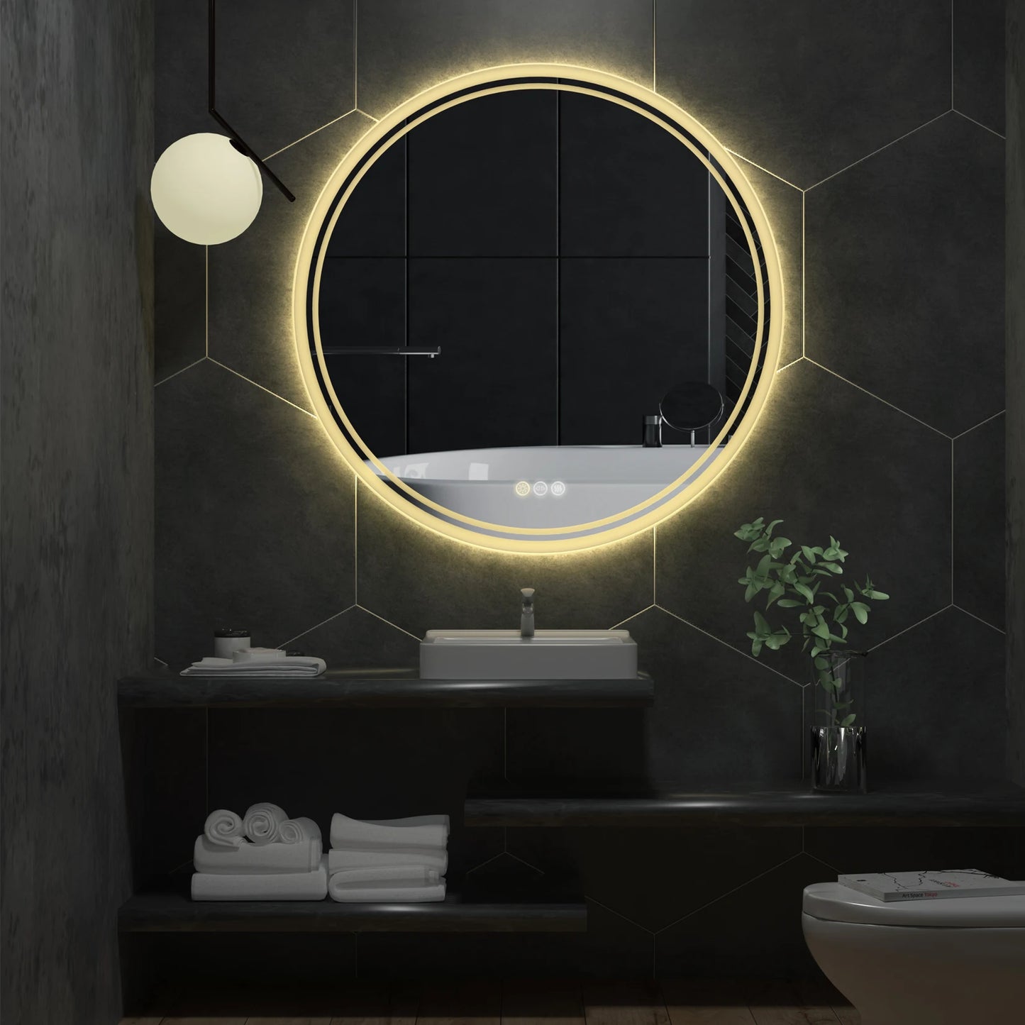 LUVODI Intelligent Illuminate Big Round Mirror for Bathroom Touch Screen Dimmable Anti-fog Bathroom LED Light Mirror