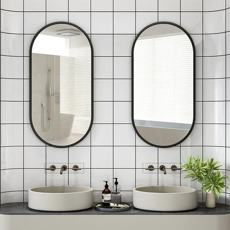 LUVODI 1000x500mm Oval Black Metal Frame Wall Mirror Accent Full Length Vanity Mirror for Bathroom,Entryway,Bedroom Decor