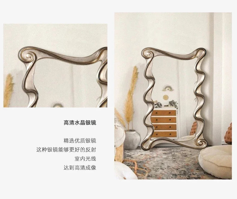 Irregular Full Body Decorative Mirror Bedroom Wavy Floor Large Wall Mirrors Aesthetic Luxury Dressing Espejo Ducha Room Decor