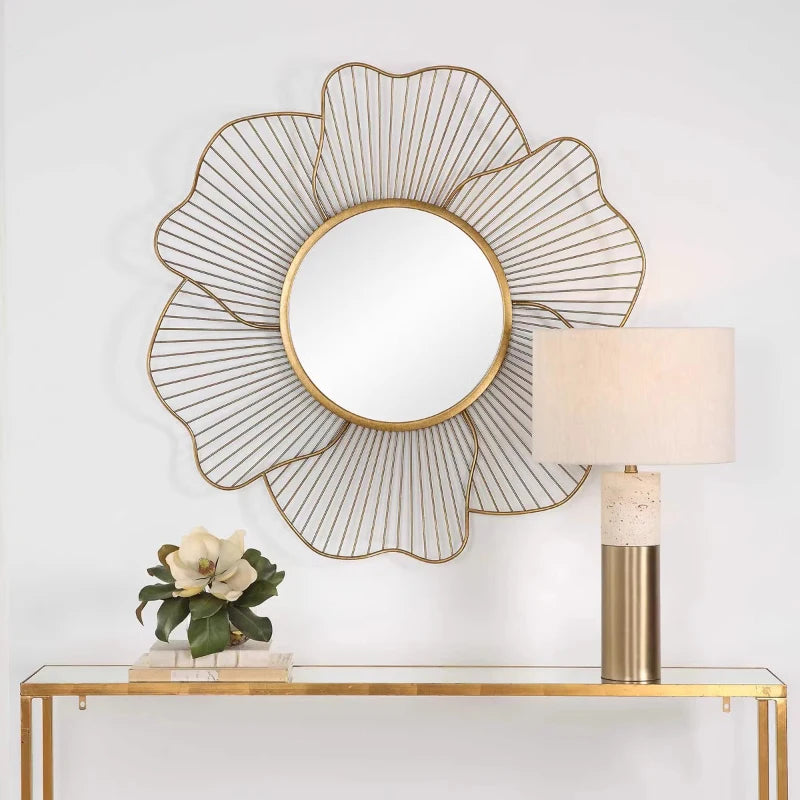 Luxury Kawaii Round Wall Mirror Gold Aesthetic Cute Makeup Body Mirror Shower Irregular Hanging Espejo Pared House Decoration