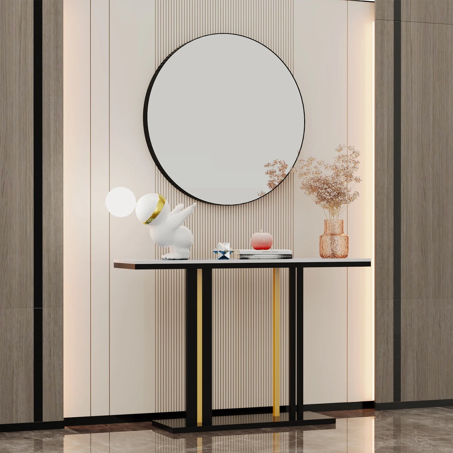 LUVODI Round Metal Framed Mirror for Living Room Decorative Modern Black Wall-mounted Vanity Dressing Mirror