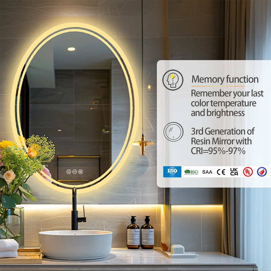 LUVODI Luxury Oval Bathroom LED Mirror Backlit LED Bathroom Wall Mirror with Demister for Home Hotel Salon Beauty Decorative