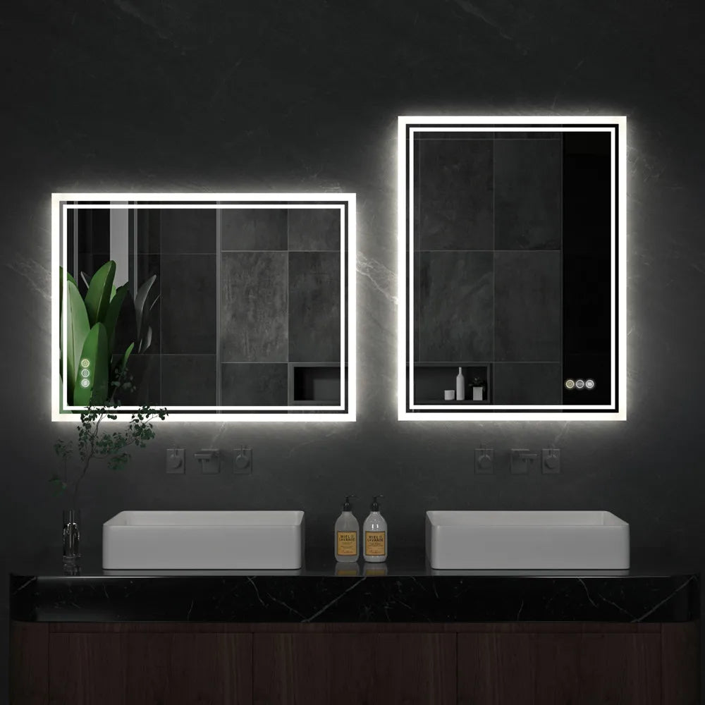 LUVODI 28x36 inch Illuminate Backlit Bathroom Mirror with Light Dimmable Defog Wall-mounted Bath Shower Mirror