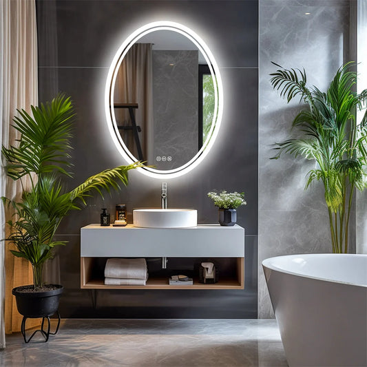 LUVODI Luxury Oval Bathroom LED Mirror Backlit LED Bathroom Wall Mirror with Demister for Home Hotel Salon Beauty Decorative