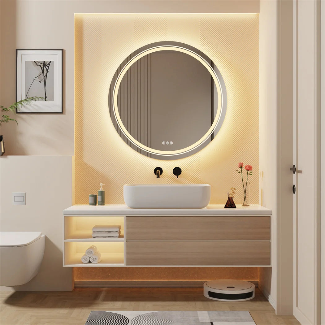 LUVODI Smart Illuminate LED Mirror for Bathroom Round Waterproof Washroom Toliet Wash Basin Bath Shower Fogless Mirror