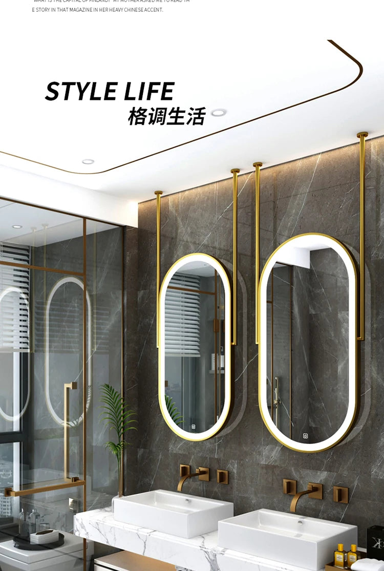 Makeup Led Lighted Mirror Bathroom Art Hanging Oval Mirror Metal Frame Creative Espejos Decorativos Decoration Living Room