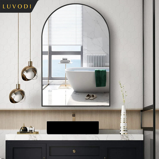 LUVODI Home Decorative Mirror with Black Arched Frame for Bathroom, Entryway, Living Room