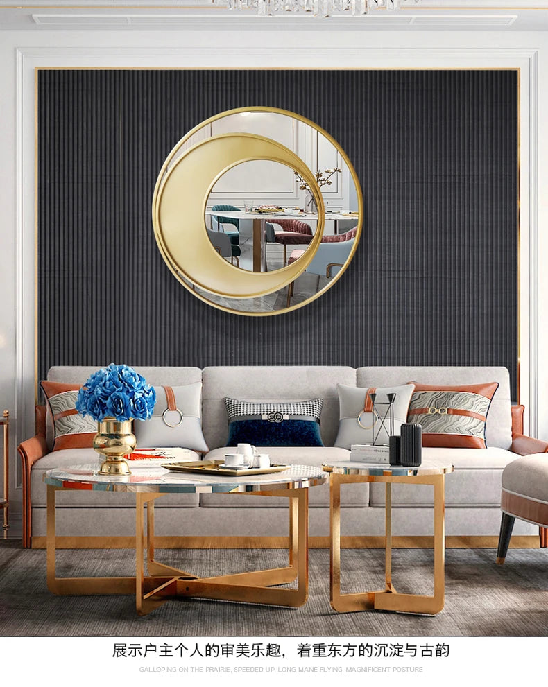 Makeup Gold Mirror Bathroom Metal Frame Design Round Wall Mirror Creative Modern Dekoracyjne Lustra Decoration Living Room