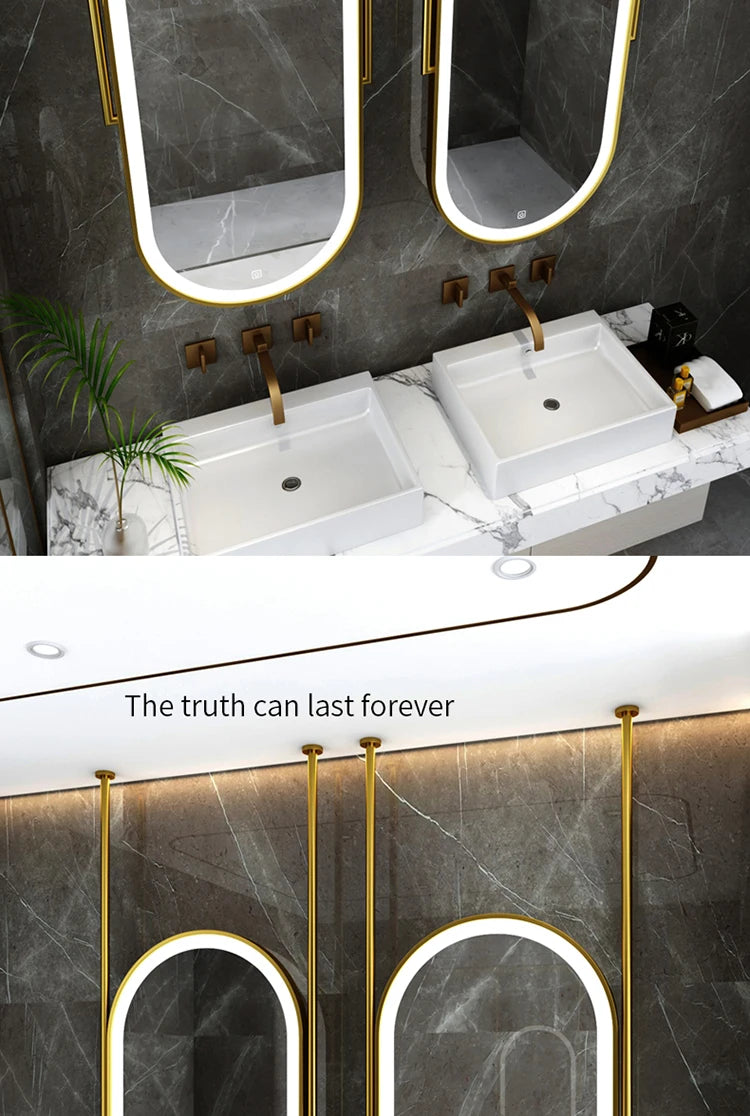 Makeup Led Lighted Mirror Bathroom Art Hanging Oval Mirror Metal Frame Creative Espejos Decorativos Decoration Living Room