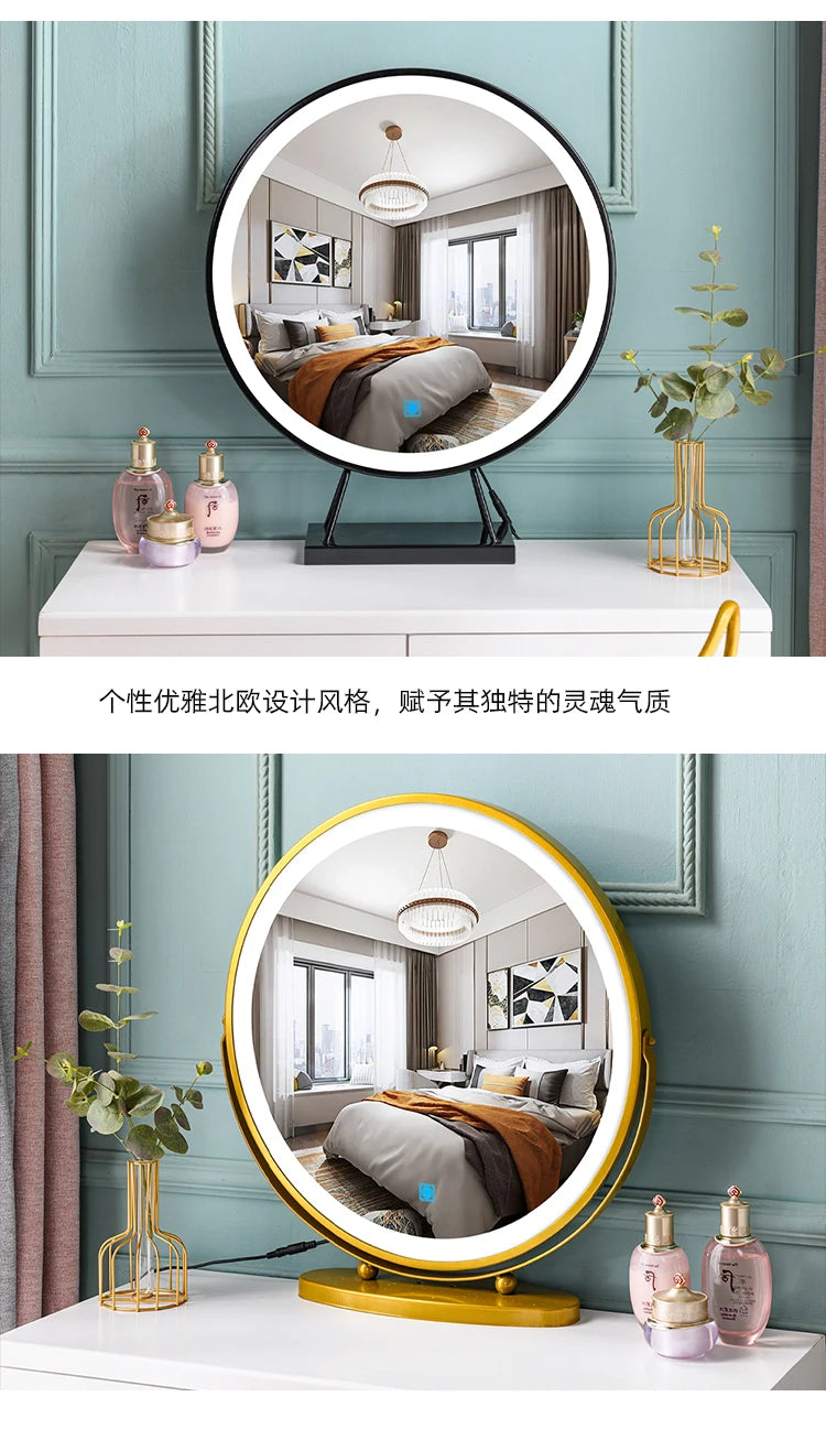 Design Makeup Mirror Led Metal Frame Dressing Table Mirror Vanity Creative Modern Hairdressing Dekoracyjne Lustra Room Decor