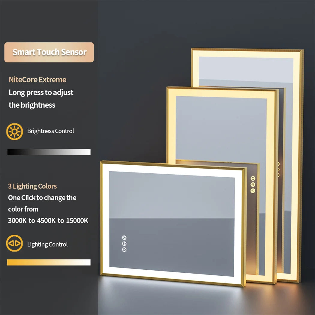 LUVODI Illuminated Bathroom Mirror Gold Frame Wall Mounted Bathroom Vanity Mirror with LED Lights 3 Color Dimming Defog