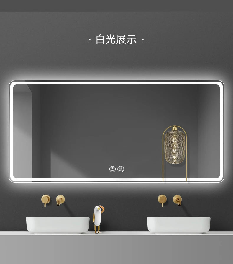 Makeup Led Lighted Mirror Bathroom Rectangular Mirror Wall Mount Creative Shower Espejos Decorativos Decoration Living Room