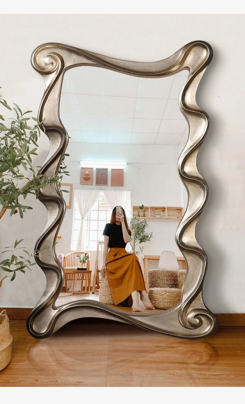 Irregular Full Body Decorative Mirror Bedroom Wavy Floor Large Wall Mirrors Aesthetic Luxury Dressing Espejo Ducha Room Decor