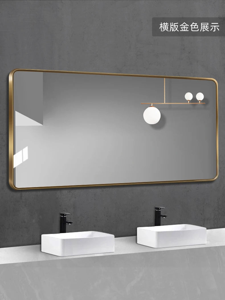 Design Rectangle Mirror Bathroom Metal Frame Wall Mount Mirror Creative Hairdressing Espejo Maquillaje Luz House Decoration