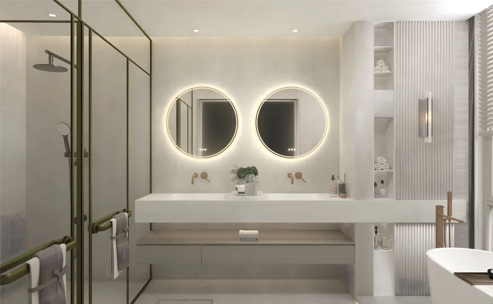 LUVODI Intelligent Illuminate Big Round Mirror for Bathroom Touch Screen Dimmable Anti-fog Bathroom LED Light Mirror