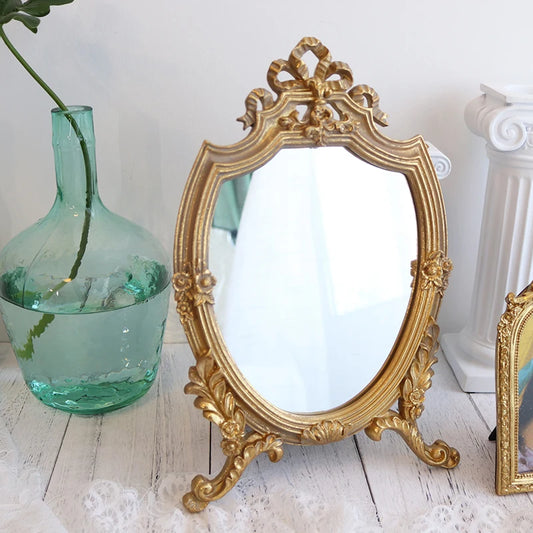 Irregular Design Mirror Bathroom Art Vintage Makeup Mirror Gold Desk Stand Espejos Decorativos Home Decoration Accessories