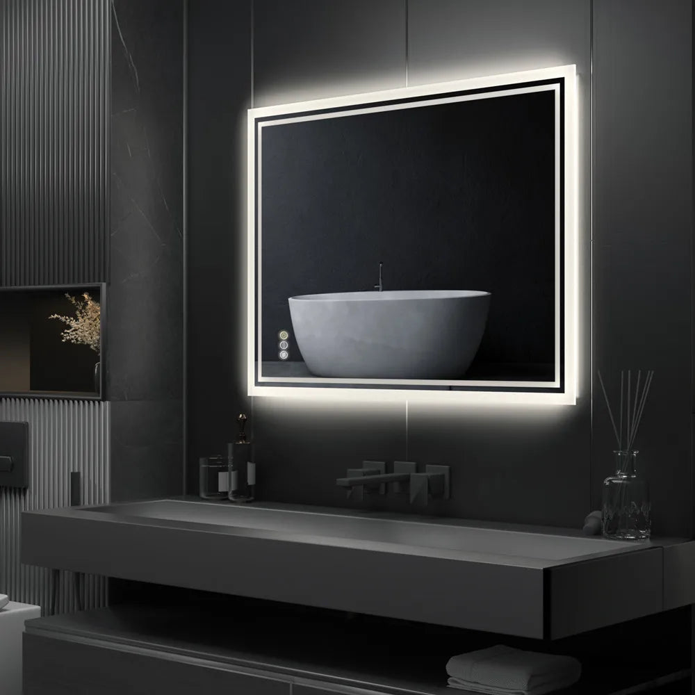 LUVODI 28x36 inch Illuminate Backlit Bathroom Mirror with Light Dimmable Defog Wall-mounted Bath Shower Mirror