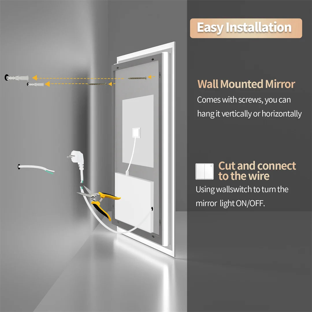 LUVODI Wall Mounted Mirror for Bathroom Square LED Lighted Toilet Washroom Sink Dimming Defog Mirror for Shower Shaving Makeup